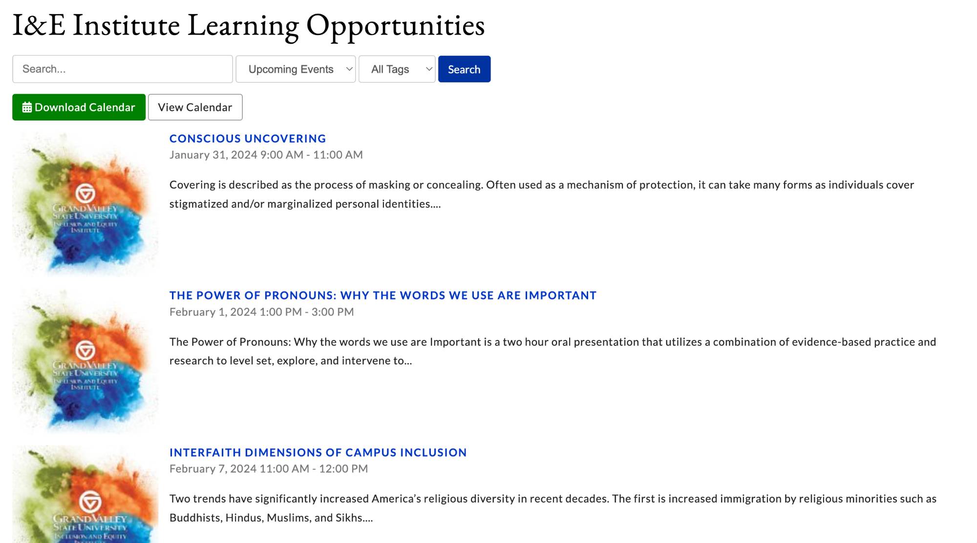 I&E Institute Learning Opportunities